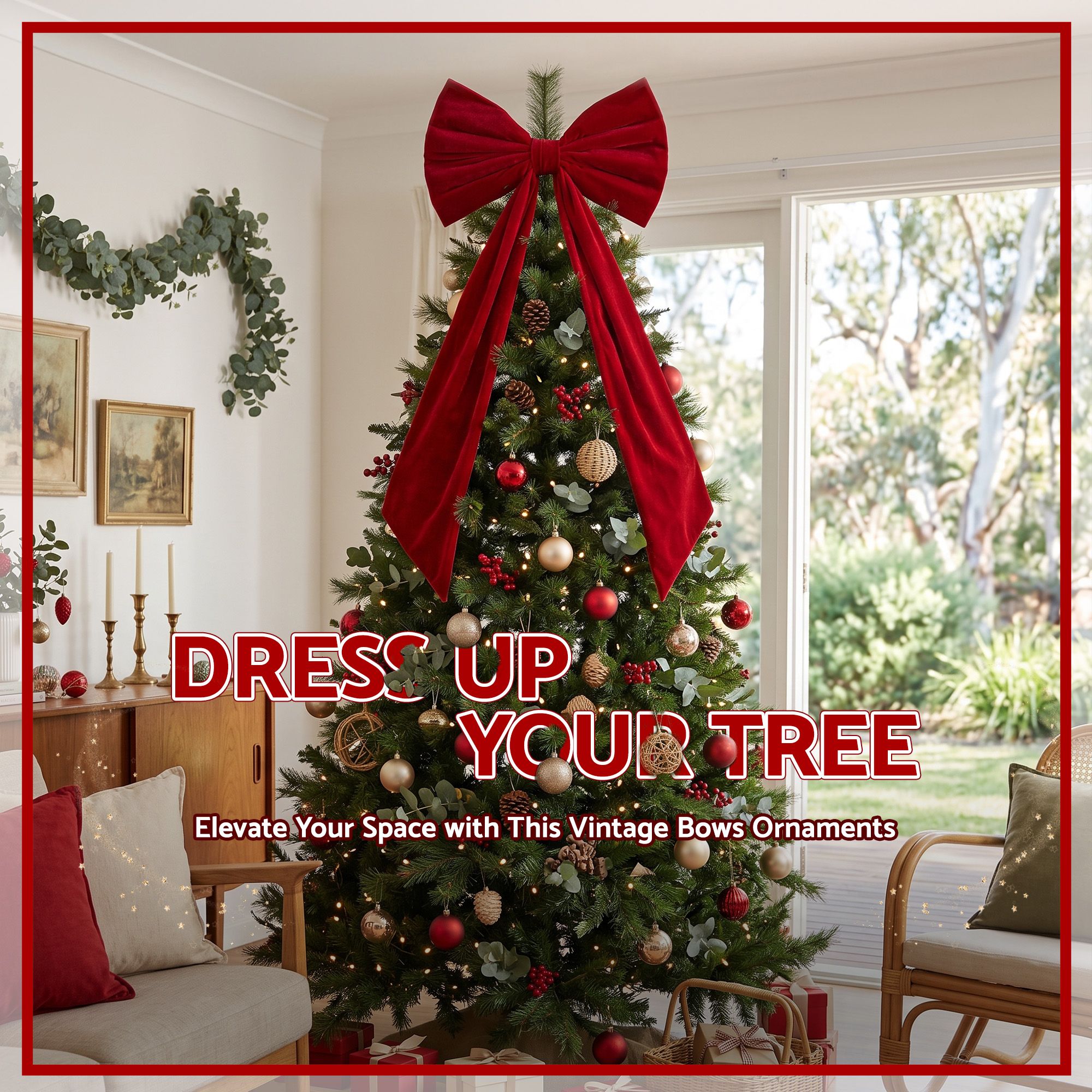Jingle Jollys Red Velvet Christmas Bows Tree Decorations Xmas Ornaments โ image 4