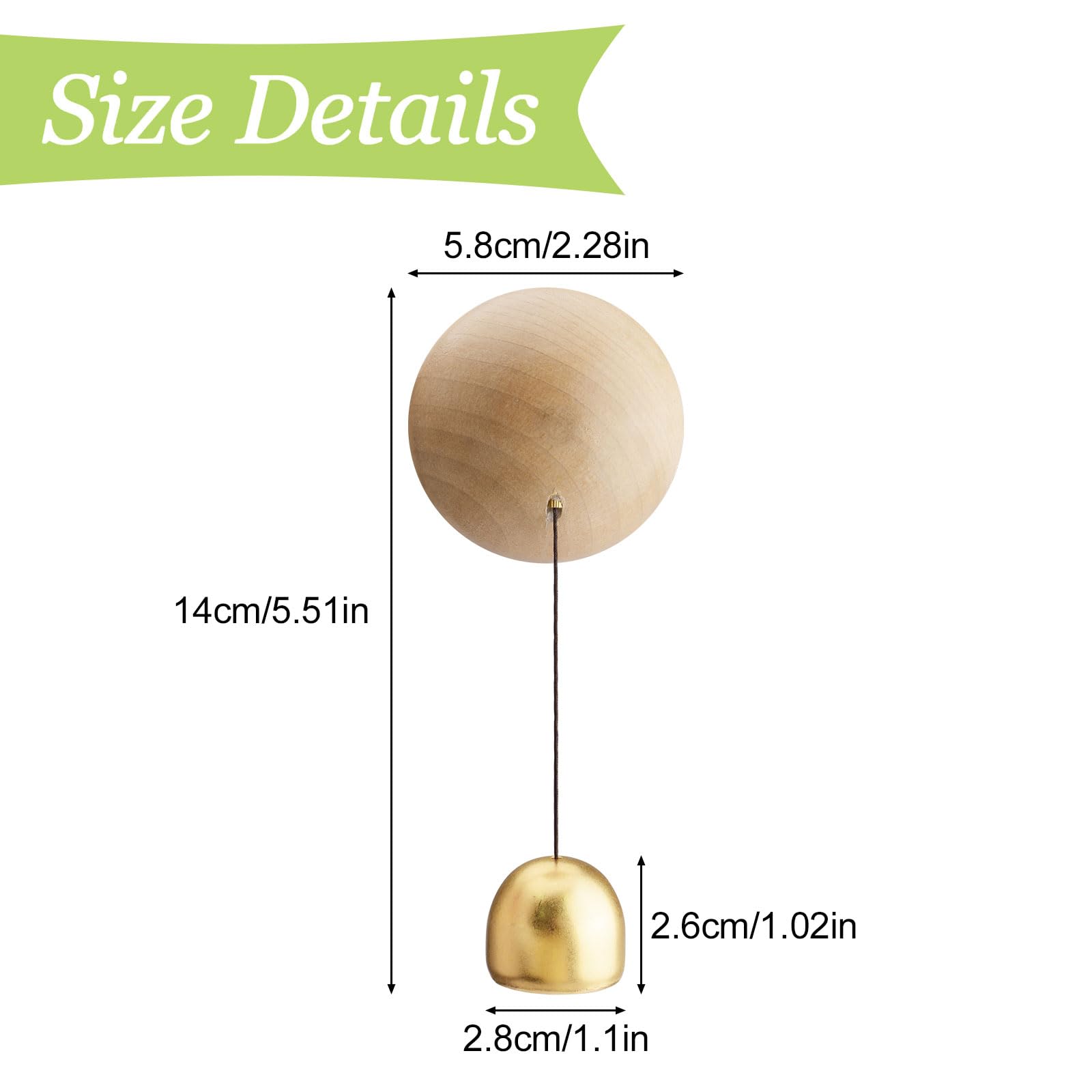 1 Piece Vintage Wooden Door Bell with Copper Chime and Magnetic Mount for Entryways and Bedrooms, Light Wood Hanging Bell — image 2
