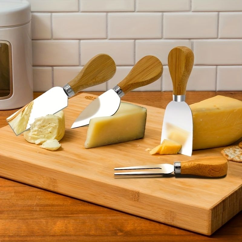 4 PCS Cheese Knife Set for Charcuterie Board, Wood Handle Stainless Steel Cheese Slicer & Cutter Utensils with Mini Knife, Butter Knife, Fork β image 3
