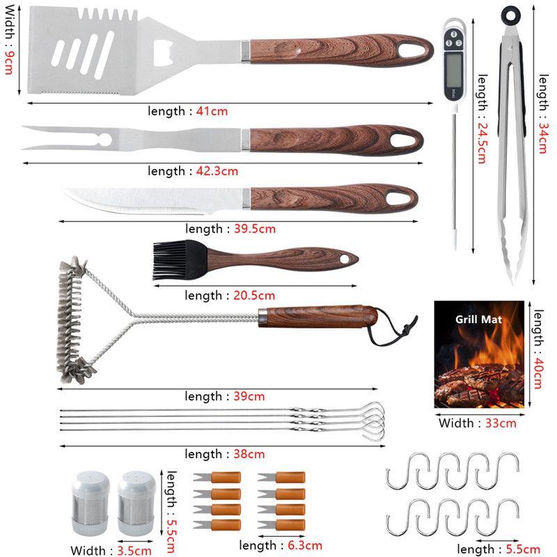 Complete Multi-Functional BBQ Tool Set, 31-Piece Deluxe BBQ Tool Set, Food-Grade Stainless Steel BBQ Tools with Wood-Grain Handles—Ideal for Home and Outdoor — image 4