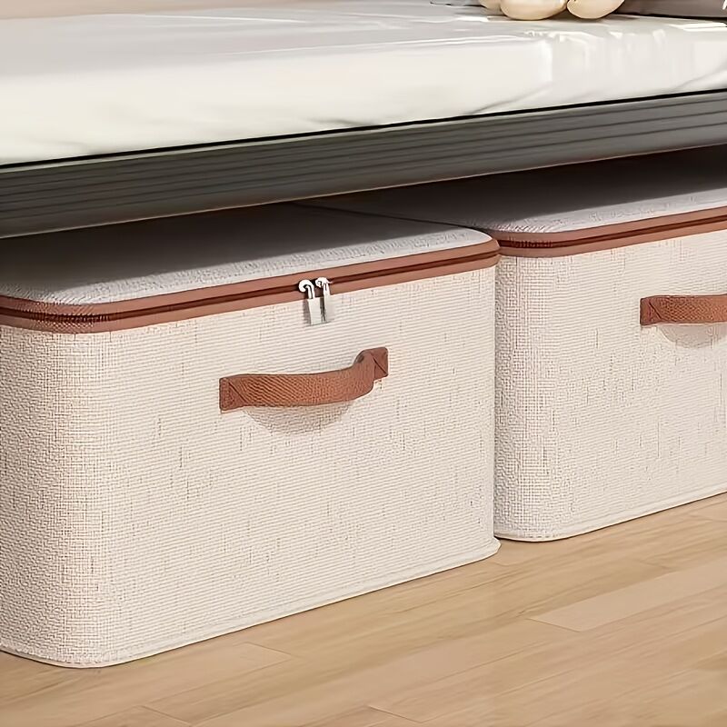 42L Double Zipper Storage Box with Faux Leather Handles | Large Capacity Lidded Basket, Perfect for Storing Clothes, Bedding, and Moving — Ideal for Bedrooms — image 2