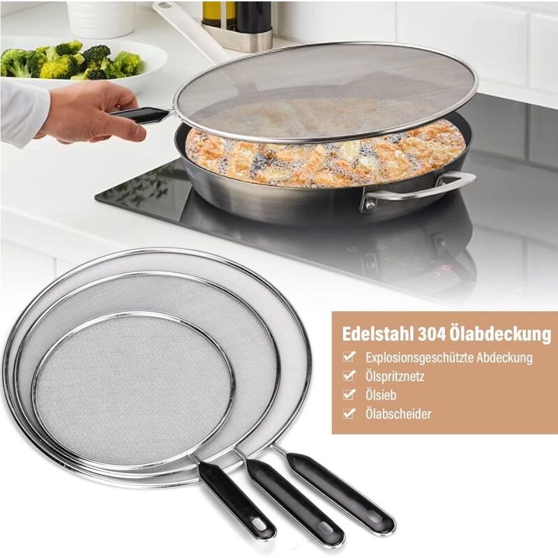 3 Pieces Splash Guard Stainless Steel Splash Cover With Handle Kitchen Splash Guard 25Cm 29Cm 33Cm โ image 2