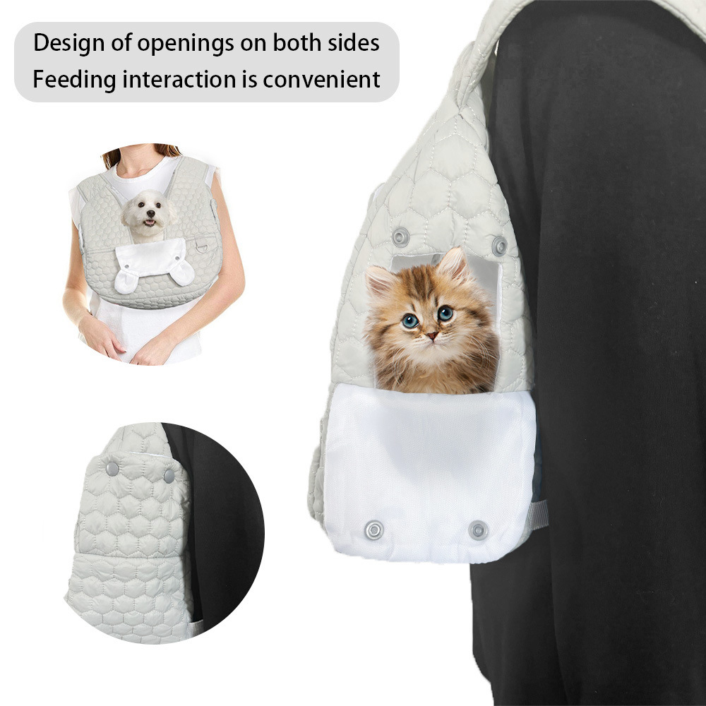 Grey Quilted Hands-Free Pet Carrier Sling - Comfortable Front Pack for Small Dogs & Cats โ image 4