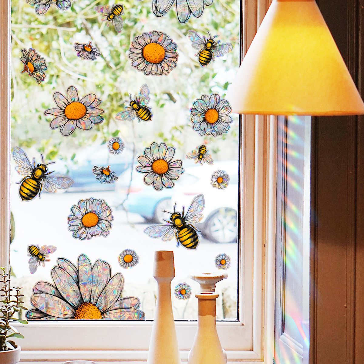 Bee Window Clings Bee Flower Window Stickers Double-Side Bee Floral Window Stickers Art Decor for Spring Party Supplies — image 4
