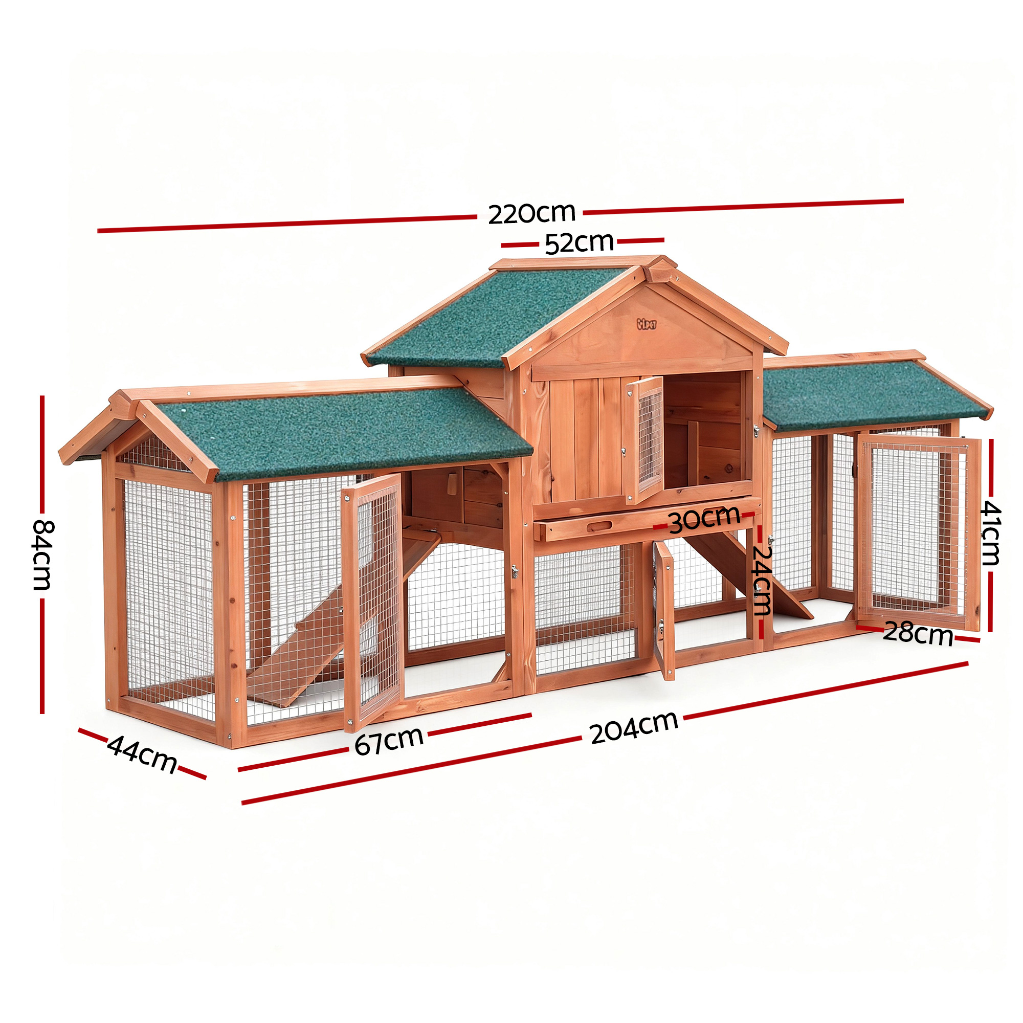 i.Pet Chicken Coop Rabbit Hutch 220cm x 44cm x 84cm Large Chicken Coop Run Wooden Outdoor Cage House โ image 3