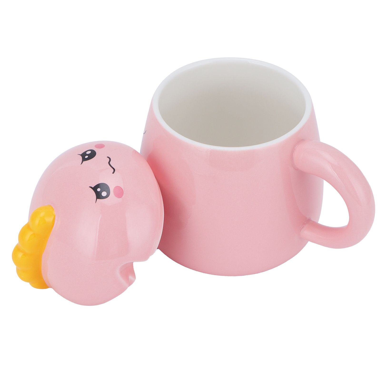 450ml Cute Ceramic Cup with Lid Spoon Water Cup Coffee Mug Girl Gift for Home OfficePink Happy โ image 4