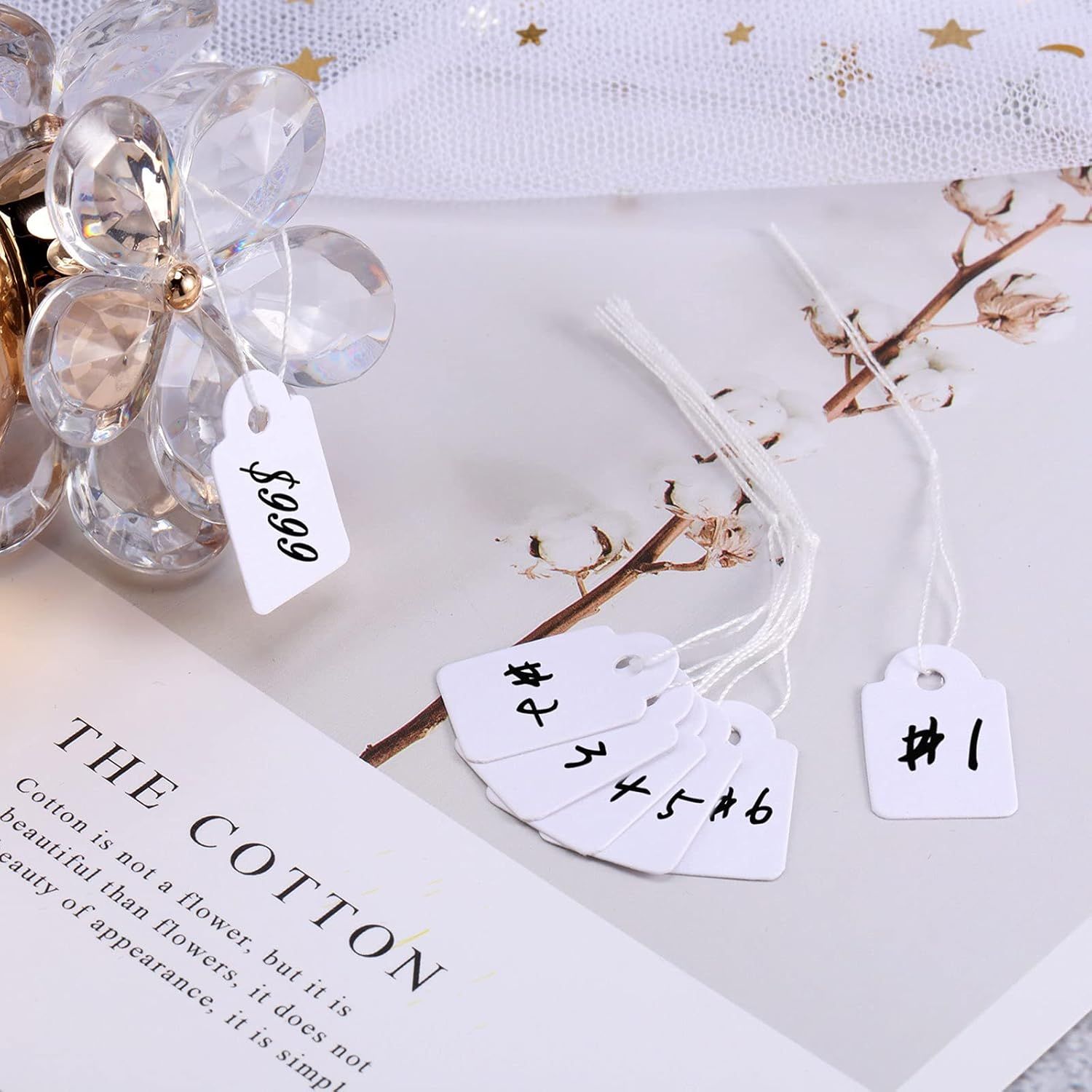 500 Pcs Small Price Tags with String Attached 0.6 x 0.95 in White Blank Marking Tag Writable Merchandise Strung Hang Label Pricing Marking Gift Display Tag for — image 2