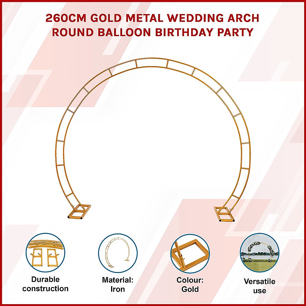 260cm Gold Metal Wedding Arch Round Balloon Birthday Party — image 3