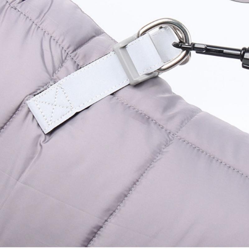 M Size Grey Winter Waterproof Dog 4 Leg Jumpsuit for Full Body Warmth - Reflective Windproof Pet Puffer Coat with Integrated Harness — image 4
