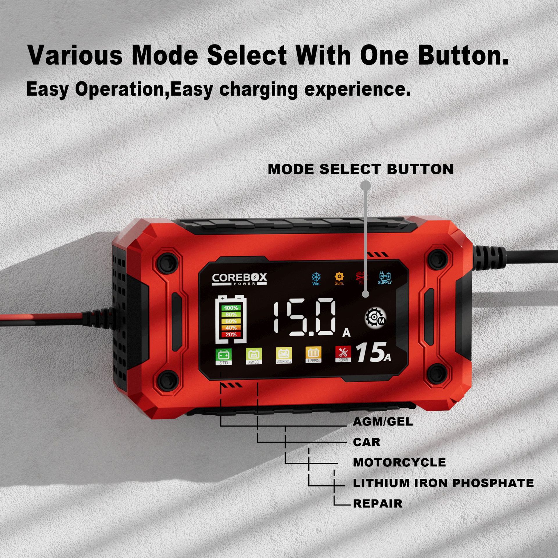 15-Amp Battery Charger, 12V Lithium iron phosphate battery Car Battery Charger Trickle Charger Smart Battery Maintainer w/Temp Compensation for Car Truck Lawn — image 3