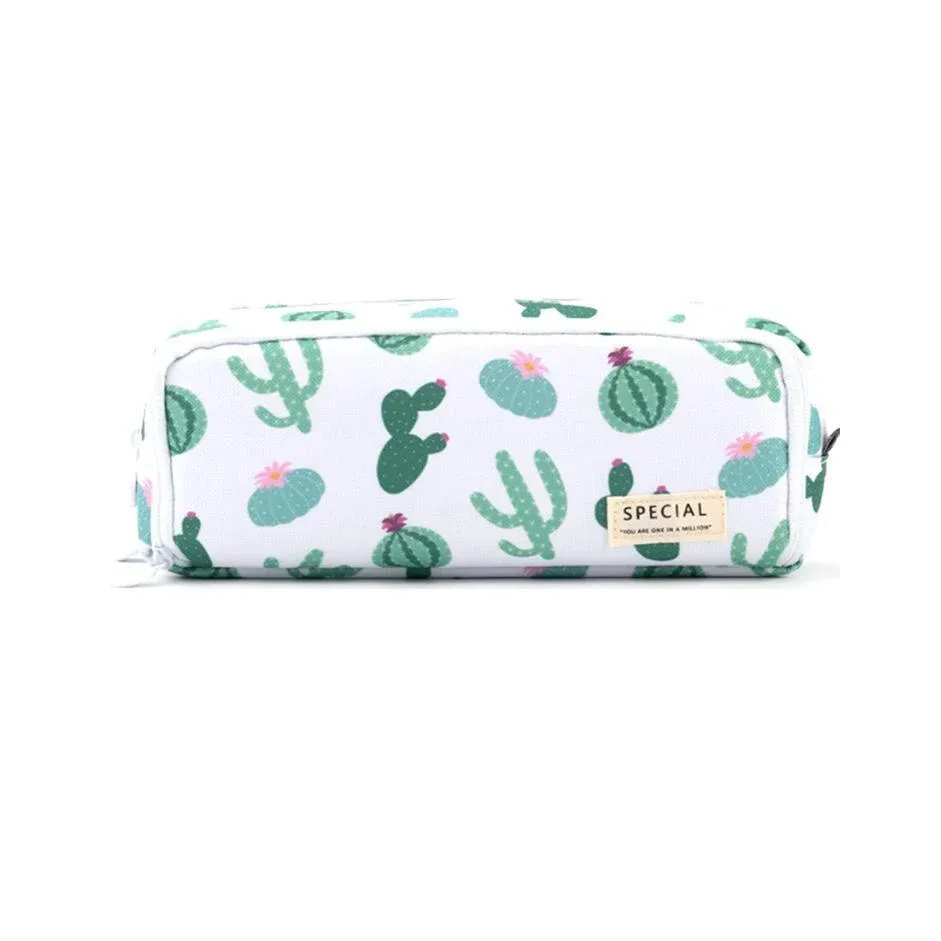 Zipper Pencil Case Large Capacity Storage Bag School Stationery Makeup Organizer - Cactus