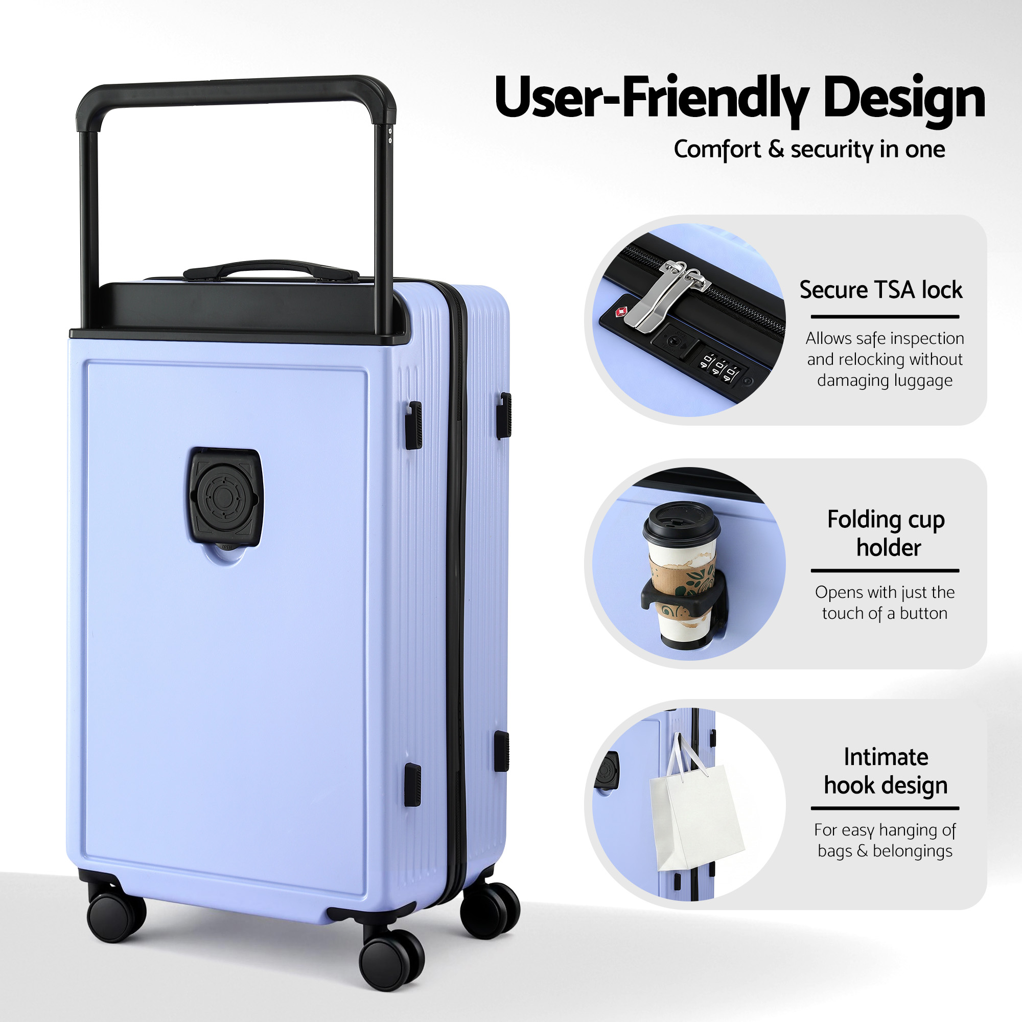 Wanderlite 28" Wide Handle Luggage Suitcase Travel TSA Lock Light Blue — image 6
