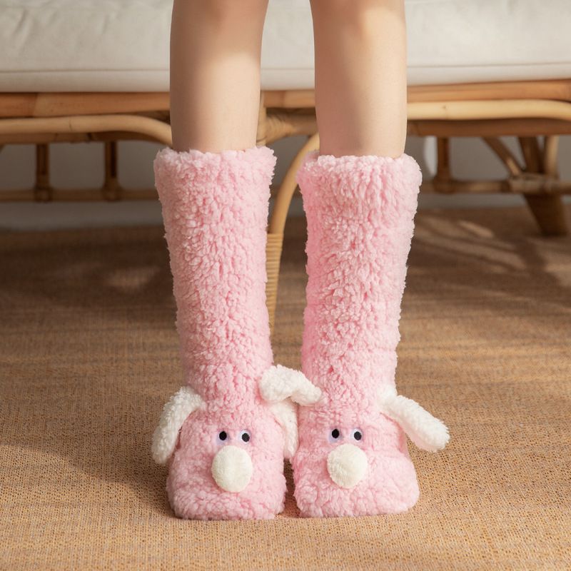 Cute Animal Plush Floor Socks - Pink Puppy Thickened Coral Fleece Non-Slip Indoor Winter Warm Sleep Socks with Non-Slip Dots, Comfortable for Home Use โ image 6