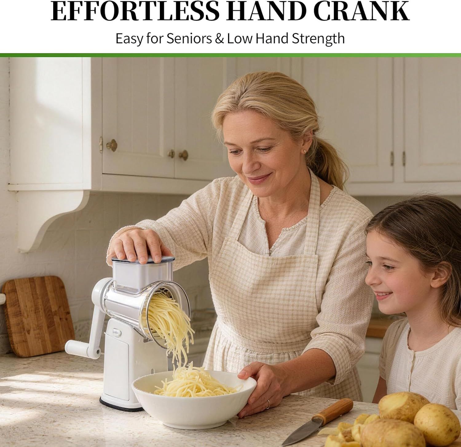 Rotary Cheese Grater Hand Crank - Cheese Shredder with 5 Blades & Storage Room, Easy to Clean, Stable Suction, Labor-Saving Handle, Rotary Grater Slicer for — image 2
