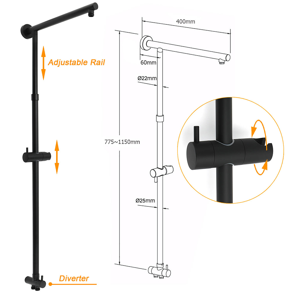 Matt Black 2in1 Set 8" Square Thin Shower Head Handheld Adjustable Silding Rail Arm โ image 3