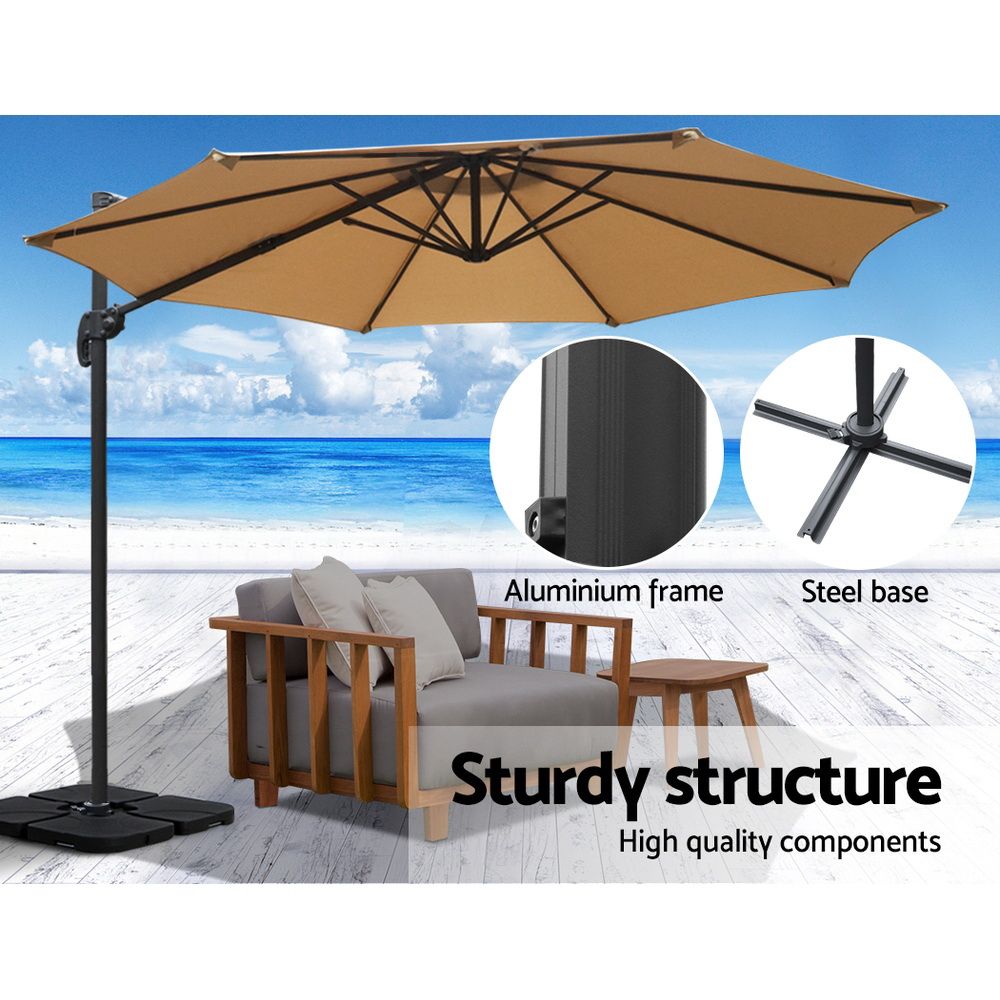 Instahut 3m Outdoor Umbrella w/Base Cantilever Beach Roma 360 Degree Tilt Beige โ image 6