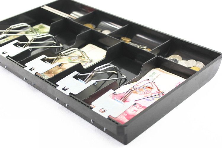 Cash Drawer Register Insert Tray 5 Bill/4 Coin Compartments ABS Material Tray with Metal Clip Currency Storage Box(Black) — image 3