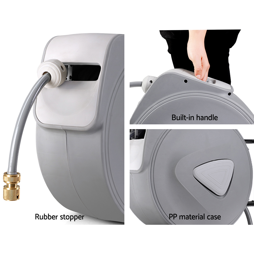 Water Hose Reel 20M Retractable Auto Rewind Garden Brass Spray Gun — image 6