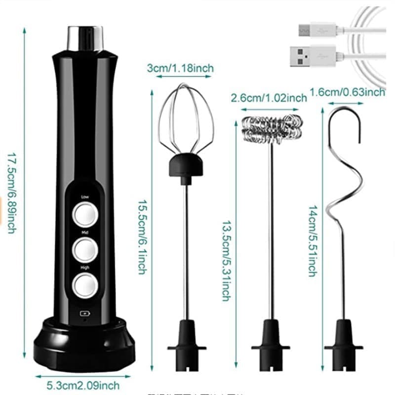 USB Rechargeable Electric Whisk with 3 Speeds, Egg Beater Milk Frother for Coffee and Cappuccino, Compatible with Most Brands, White — image 6