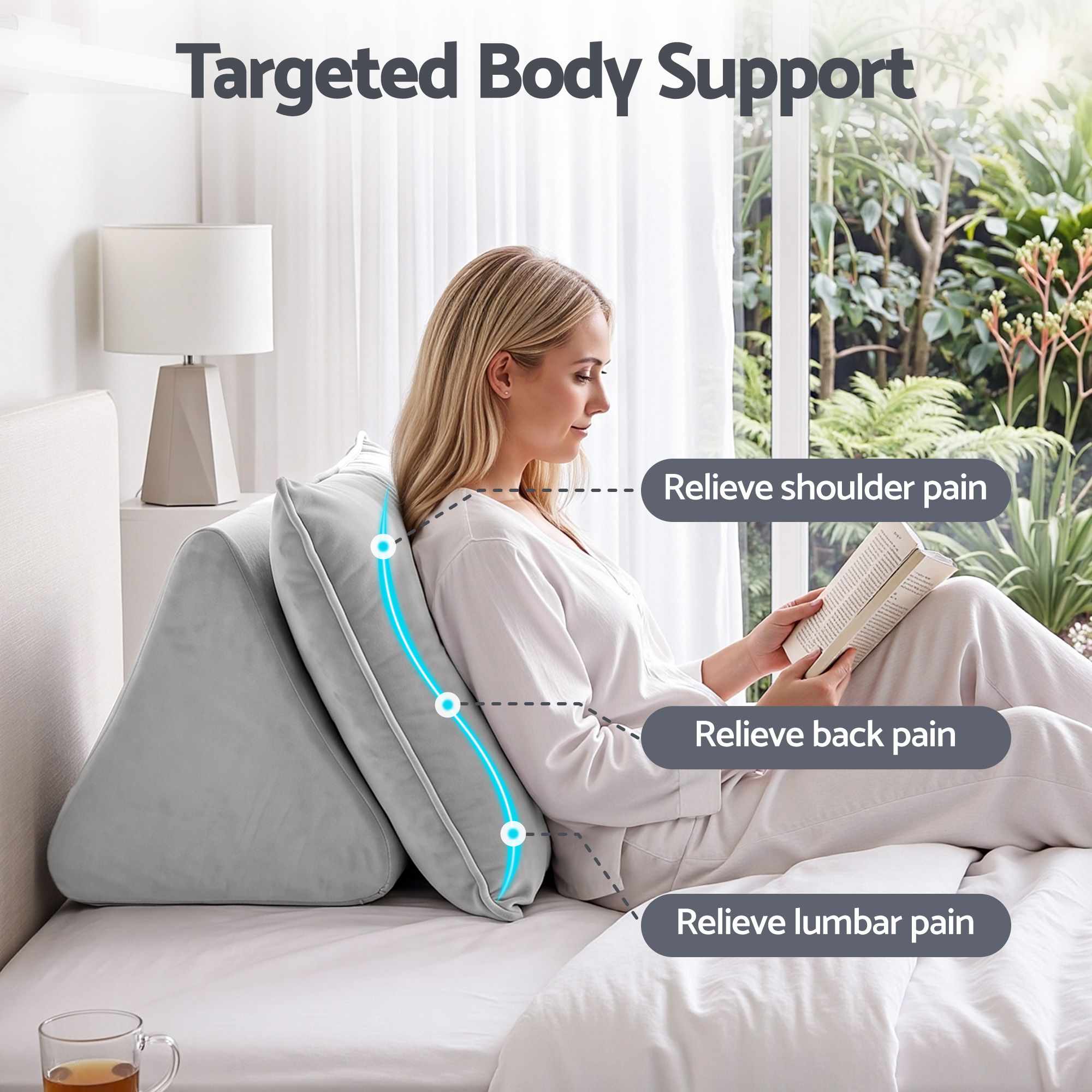 Giselle Bedding Back Pillow for Sitting in Bed, No-Collapse 25D High-Density Base, Ergonomic Lumbar Support Pillow for Gaming, Nursing & Floor Tatami, 90%