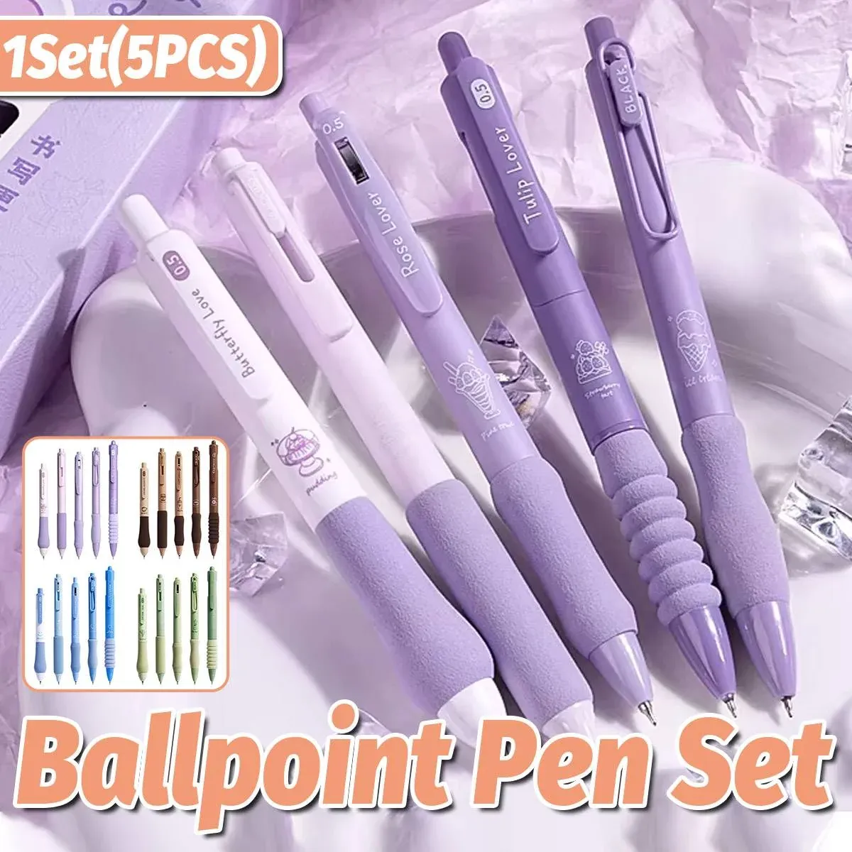5pcs Quick Dry Ballpoint Pen Smooth Writing Instrument Office School Supplies - Blue โ image 2