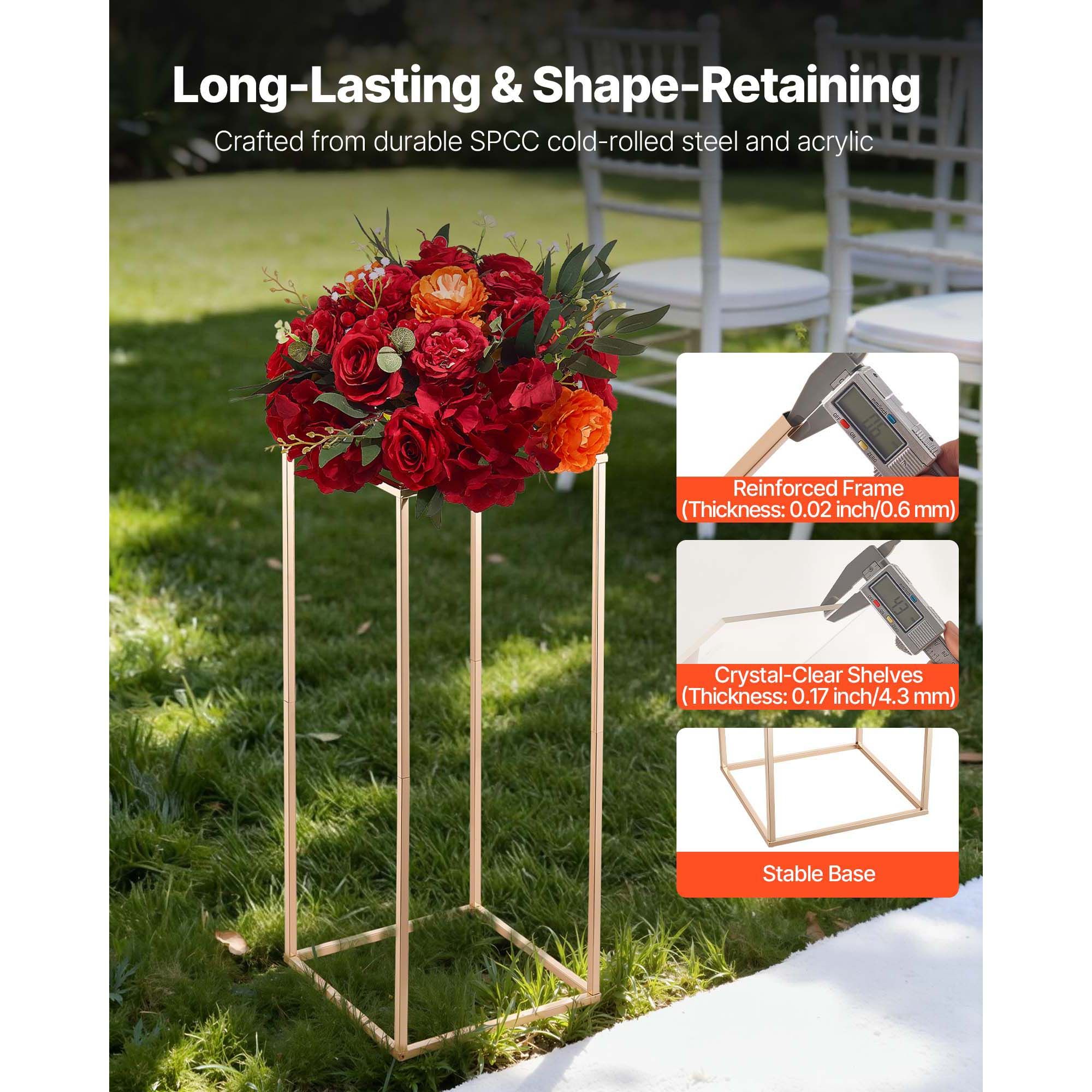 Wedding Flower Stand, 10PCS 60cm Column Flower Stand, Floral Stands with Acrylic Laminate, Gold Rectangular Floral Display Rack for Wedding, Party, Birthday — image 3