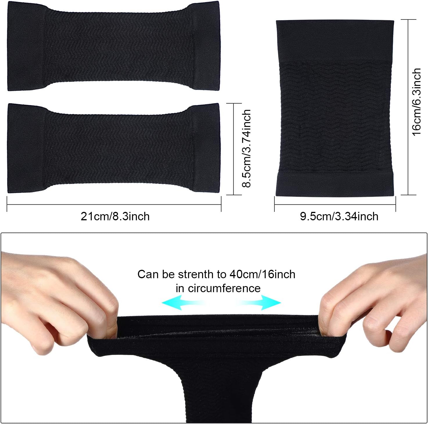 2 Pairs Women Arm Shapers Plus Size Slimming Compression Sleeve Slim Upper Flabby Arm Wrap and 1 Pair Calf Compression Sleeves, Suitable for Circumference 7 — image 2