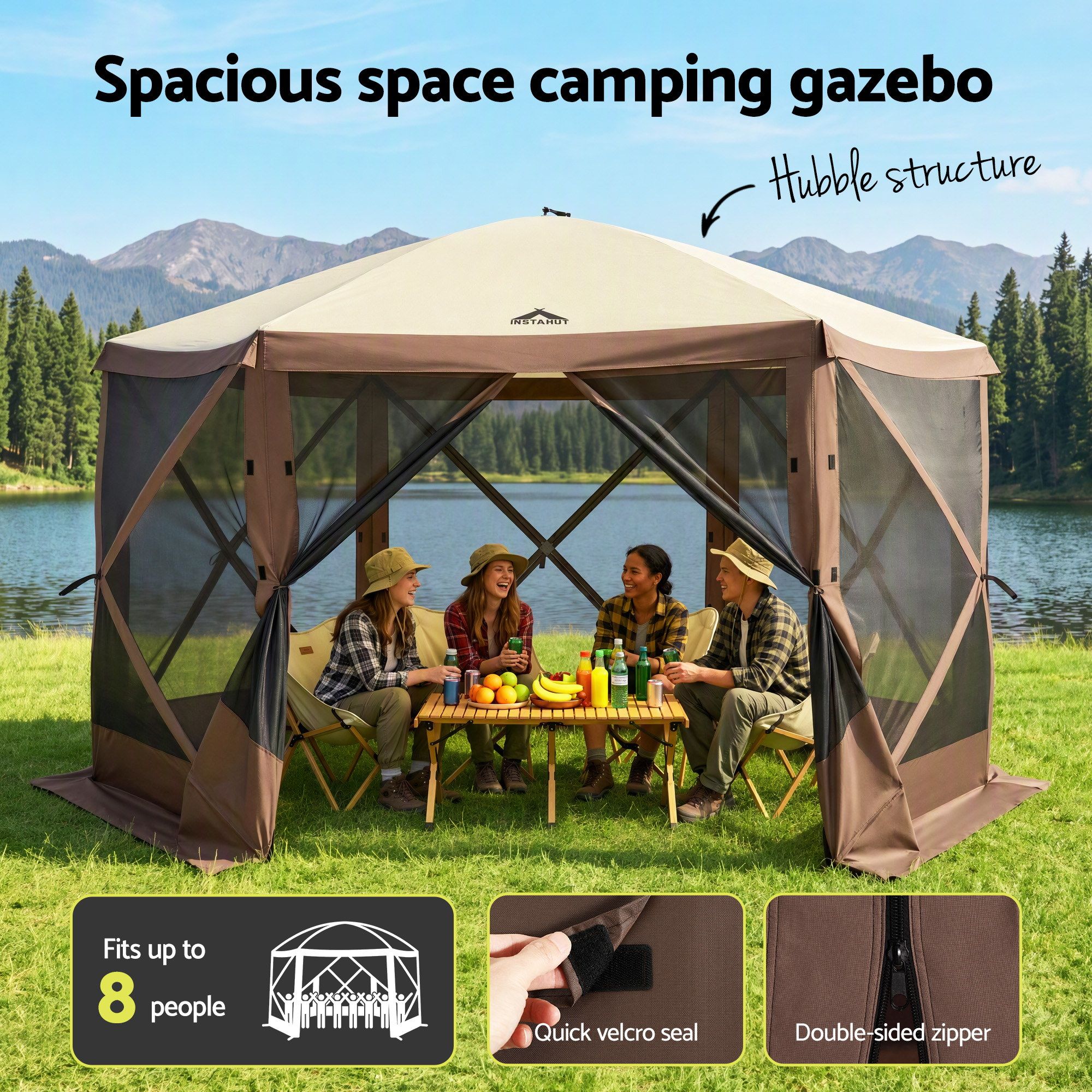 Instahut Gazebo Pop Up Tent 3.6x3.6m Outdoor Marquee Camping Screen w/Curtain Net โ image 5