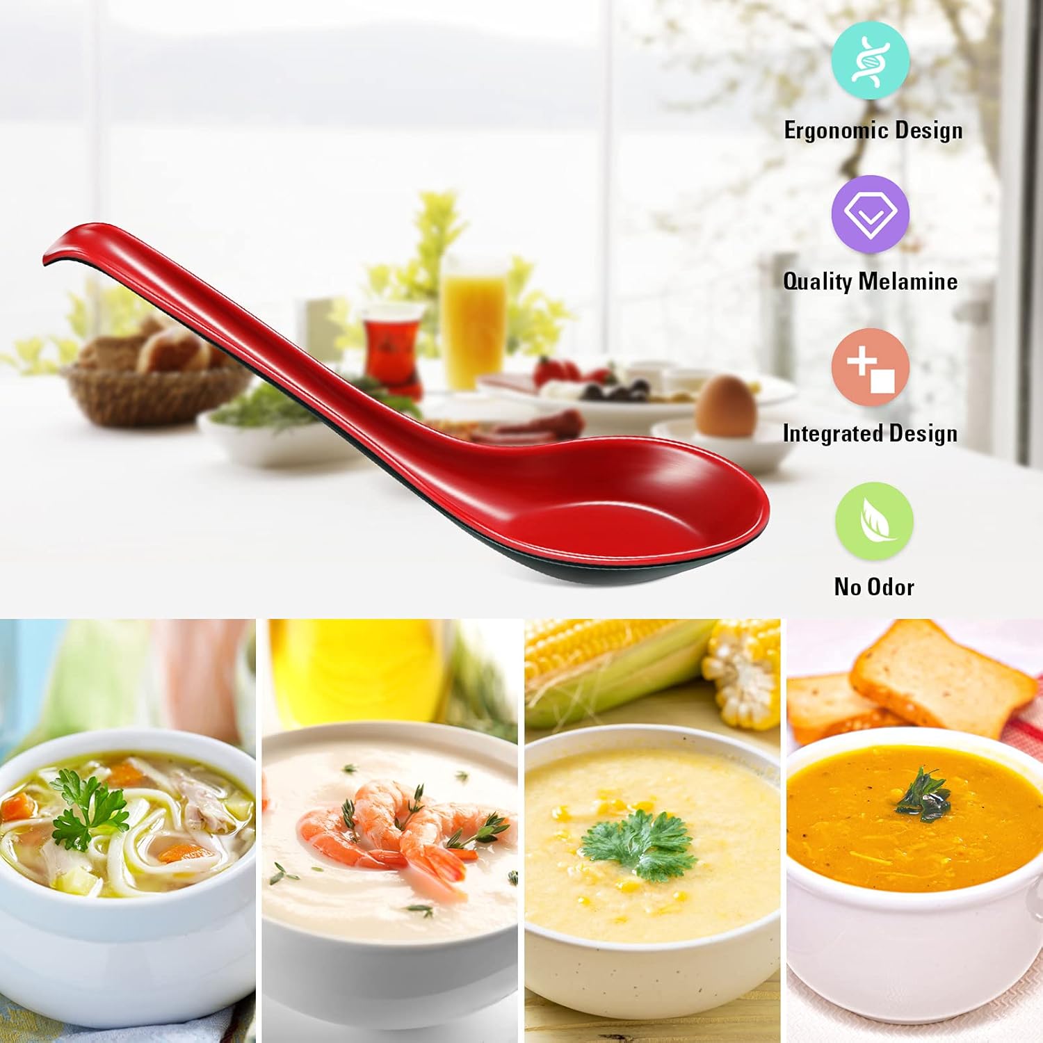 12 Pcs Asian Soup Spoons Hook Soba Noodle Ramen Spoon Chinese Won Ton Soup Asian tableware for Home Kitchen Restaurant โ image 3