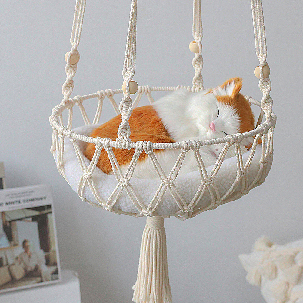 Pet Hammock for Cats with Wooden Beads - Pet Swing padding not included (Diameter: 40cm) โ image 2