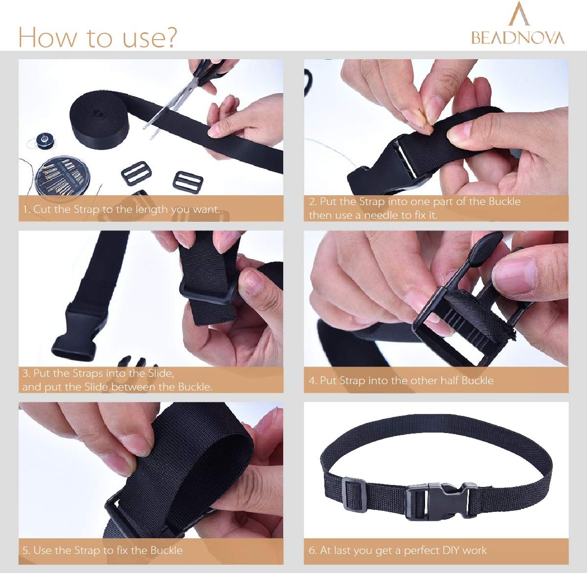 Plastic Buckle Kit Nylon Strap with Quick Release Buckle 12 Sets 1 Inch and Tri-Glide Slides with 11 Yards Nylon Strapping 1 Inch (Black) — image 4