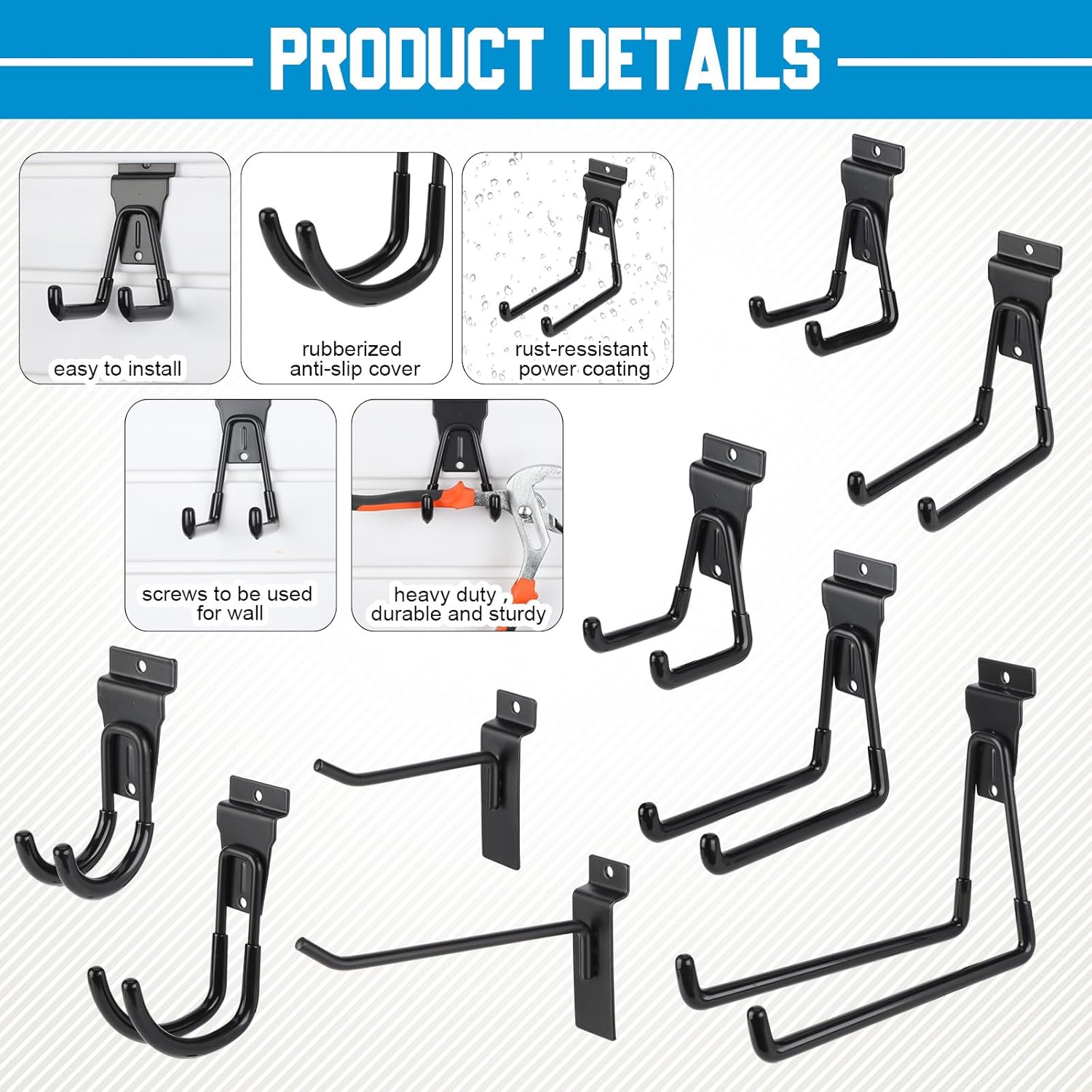 Landhoow 36 Pcs Slatwall Hooks & Hangers 32 Pcs Heavy Duty Slat Wall Hanging Hooks with 4 Pcs Storage Straps Assortment Slatwall Accessories for Storage Garage โ image 3