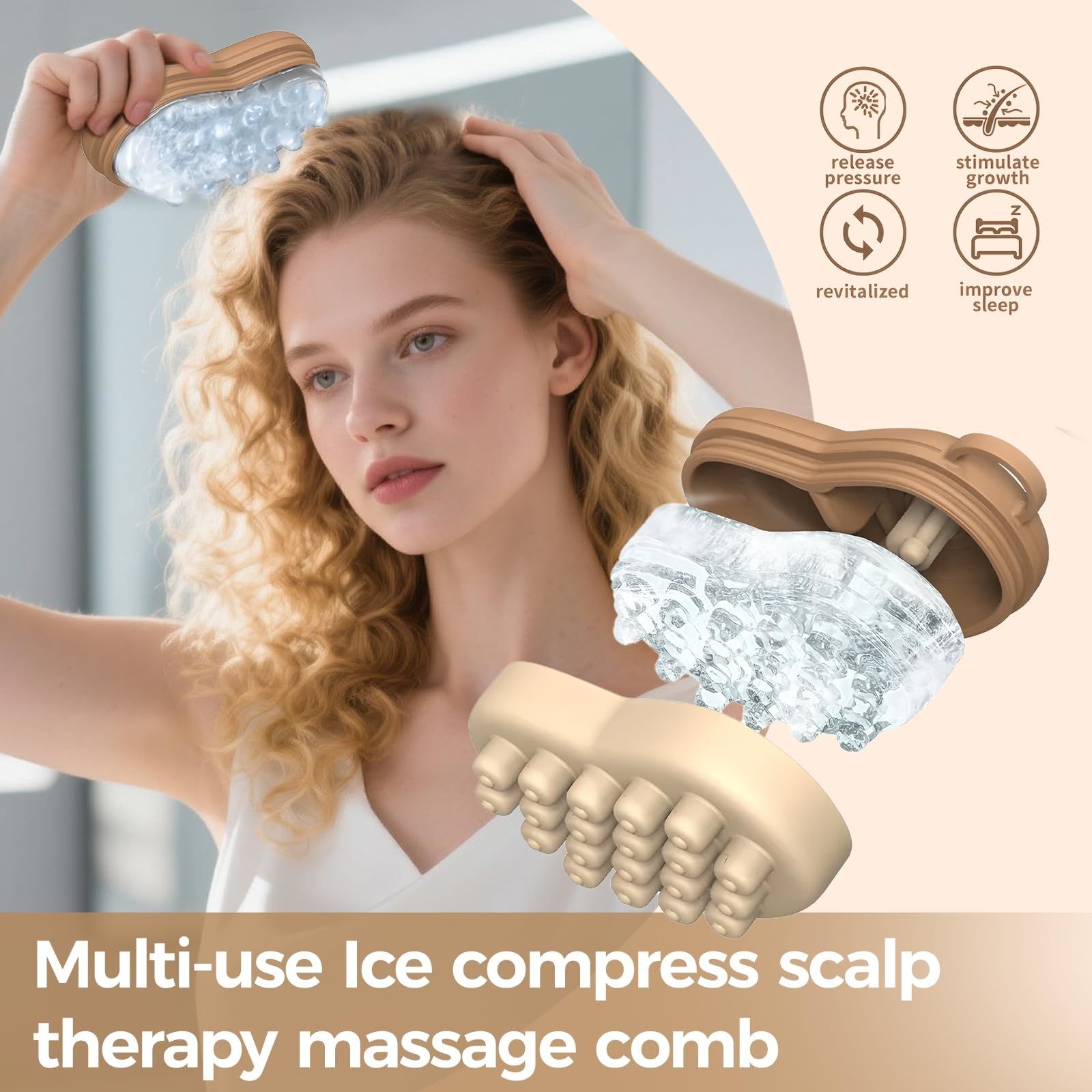 Ice Compress Scalp Massager Brush, Cold Therapy Head Massager for Migraine Relief & Hair Care, Reusable Promotes Hair Growth & Scalp Care Massage Tool — image 4
