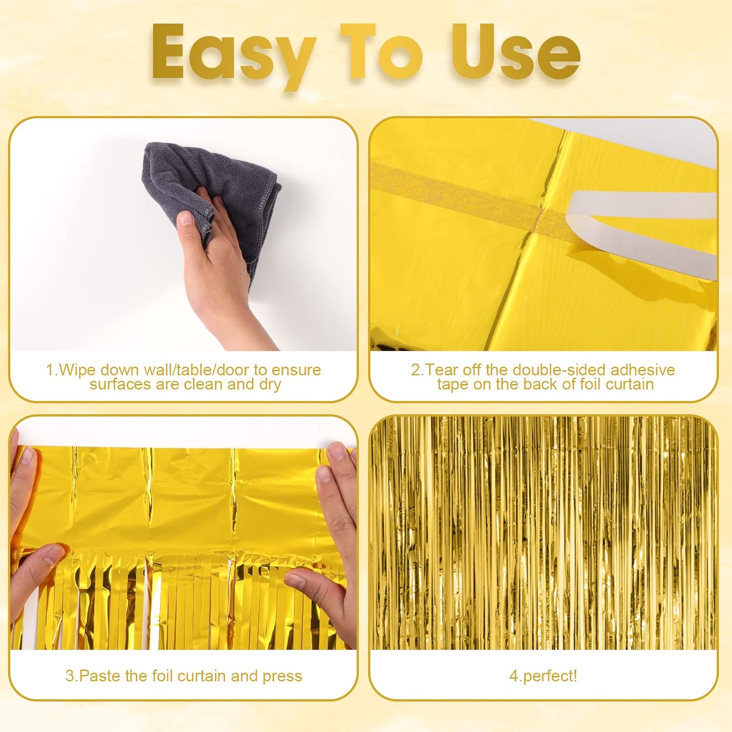 3 Pack 3.3x8.2 Feet Gold Foil Fringe Backdrop Curtains, Tinsel Streamers, for 2025 New Years Eve, Graduation, Birthday, Baby Shower, Gender Reveal, Disco Party — image 4
