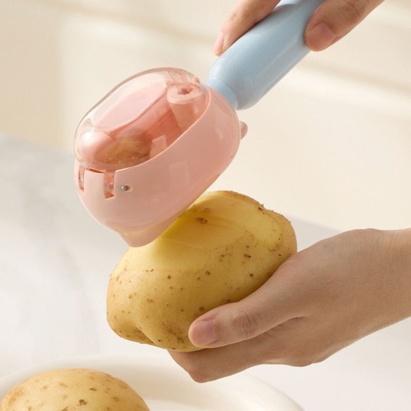 Storage-Type Vegetable Peeler, One-Button Pop-Up to Prevent Peel Splashing, Stainless Steel Fruit Peeling Tool—Pink — image 4