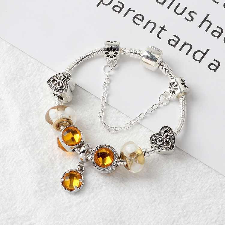 Yellow Zircon Heart Glass Beaded Bracelet with Rhinestones(20cm) โ image 3
