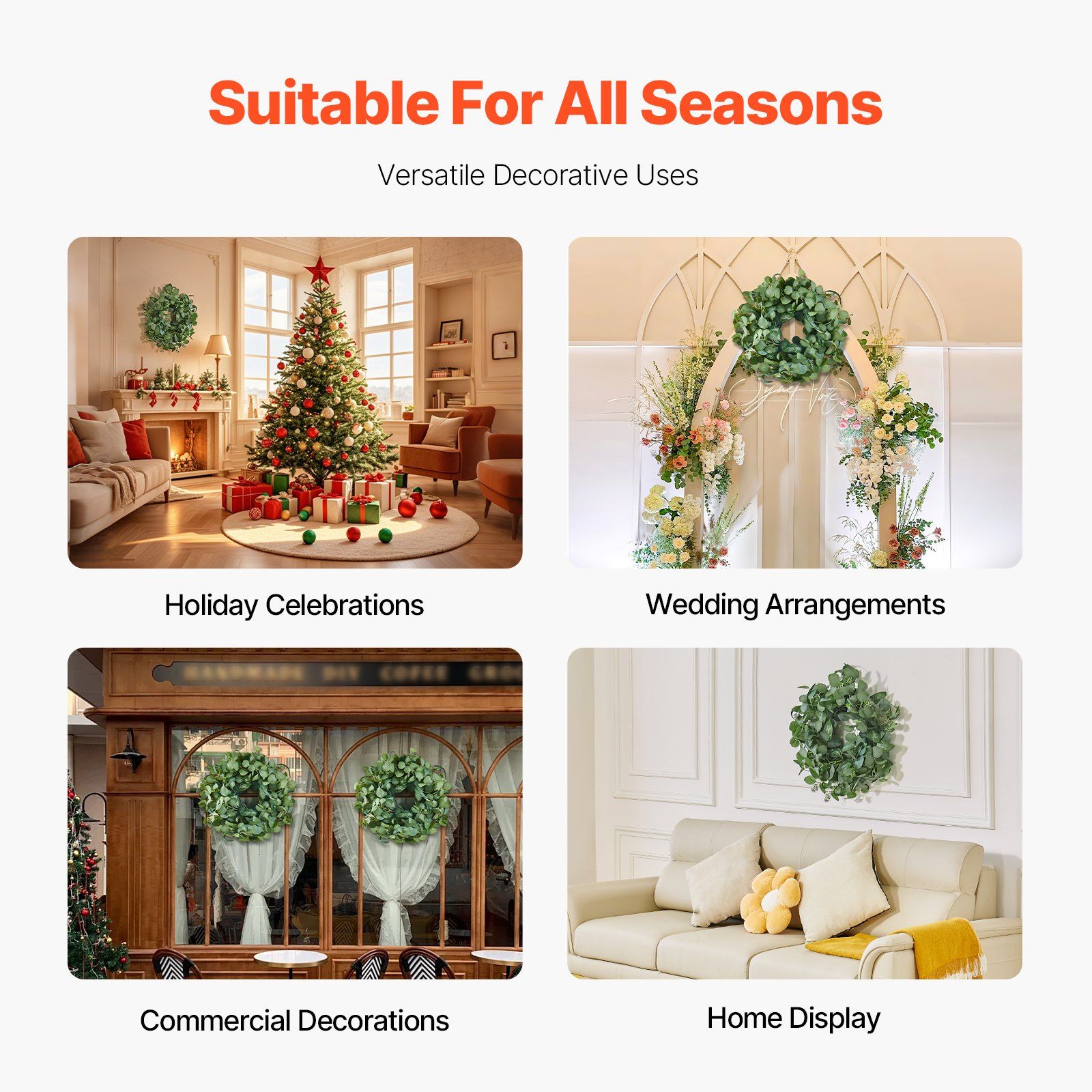 Artificial Decorative Wreath 66.04cm Green Eucalyptus Leaf Wreath with Berries Thorny Stems Year Round Faux Wreath for Indoor Outdoor Home Wall — image 5