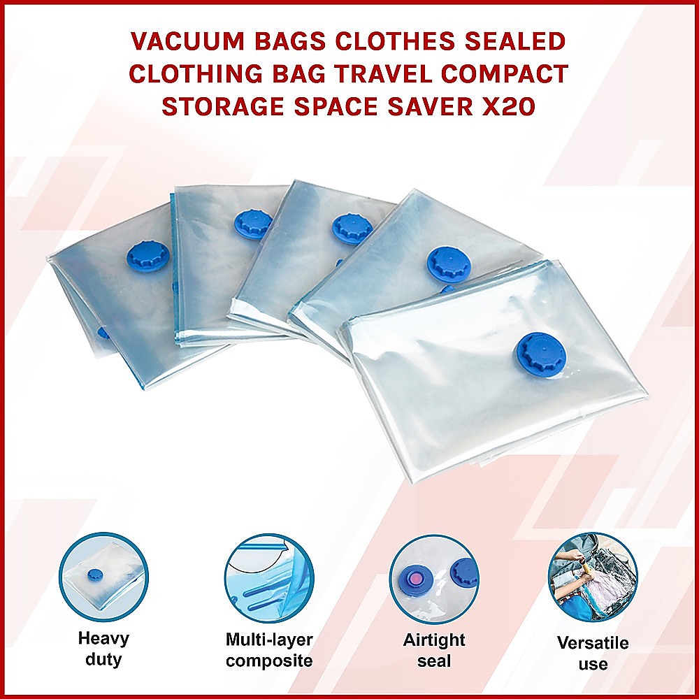 Vacuum Bags Clothes Sealed Clothing Bag Travel Compact Storage Space Saver x20 — image 3