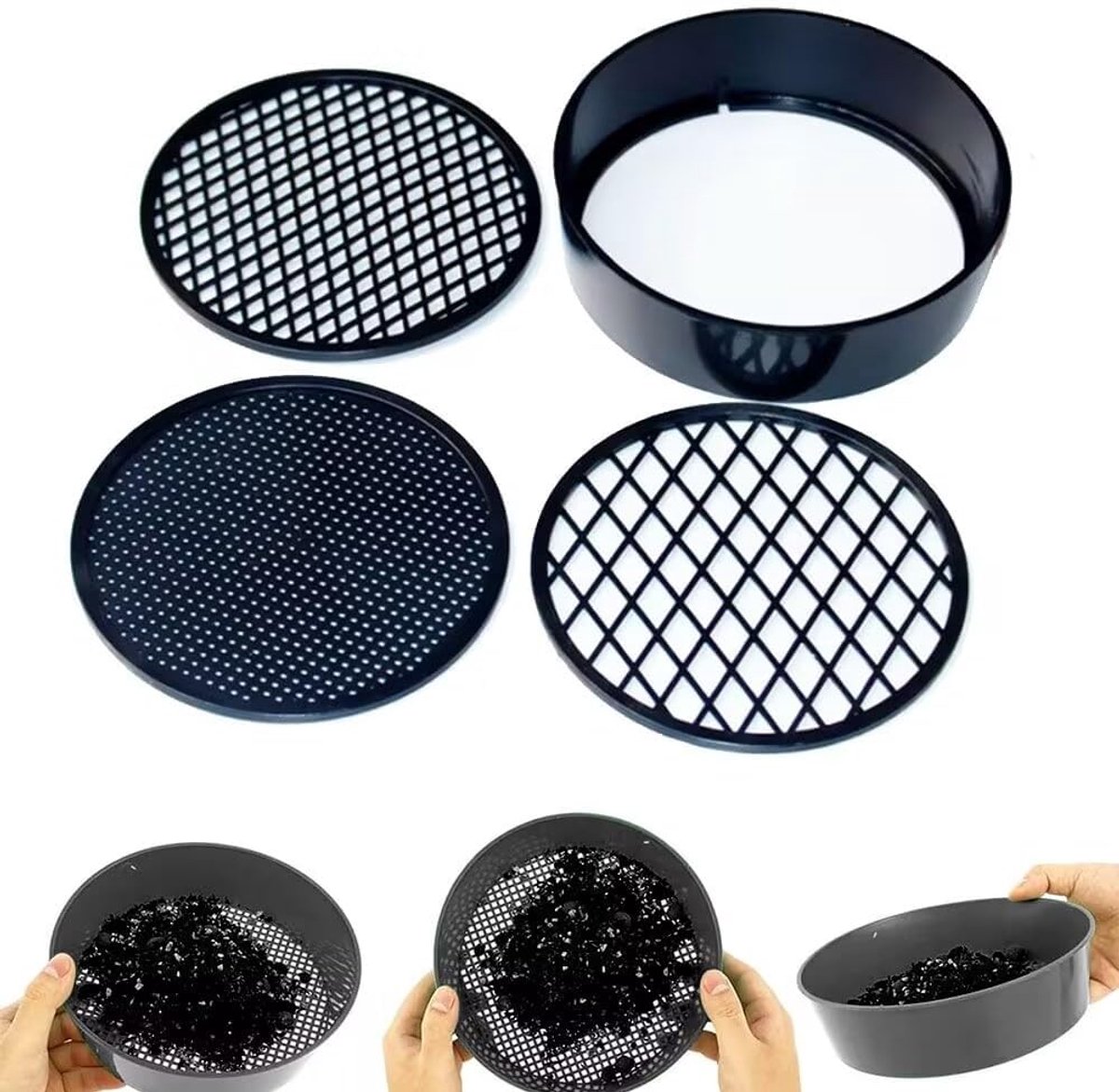 Adjustable plastic garden sieve - 4 in 1 - 12 cm - Compost sieve - Sand sieve - Round - Black - for domestic plants โ image 5