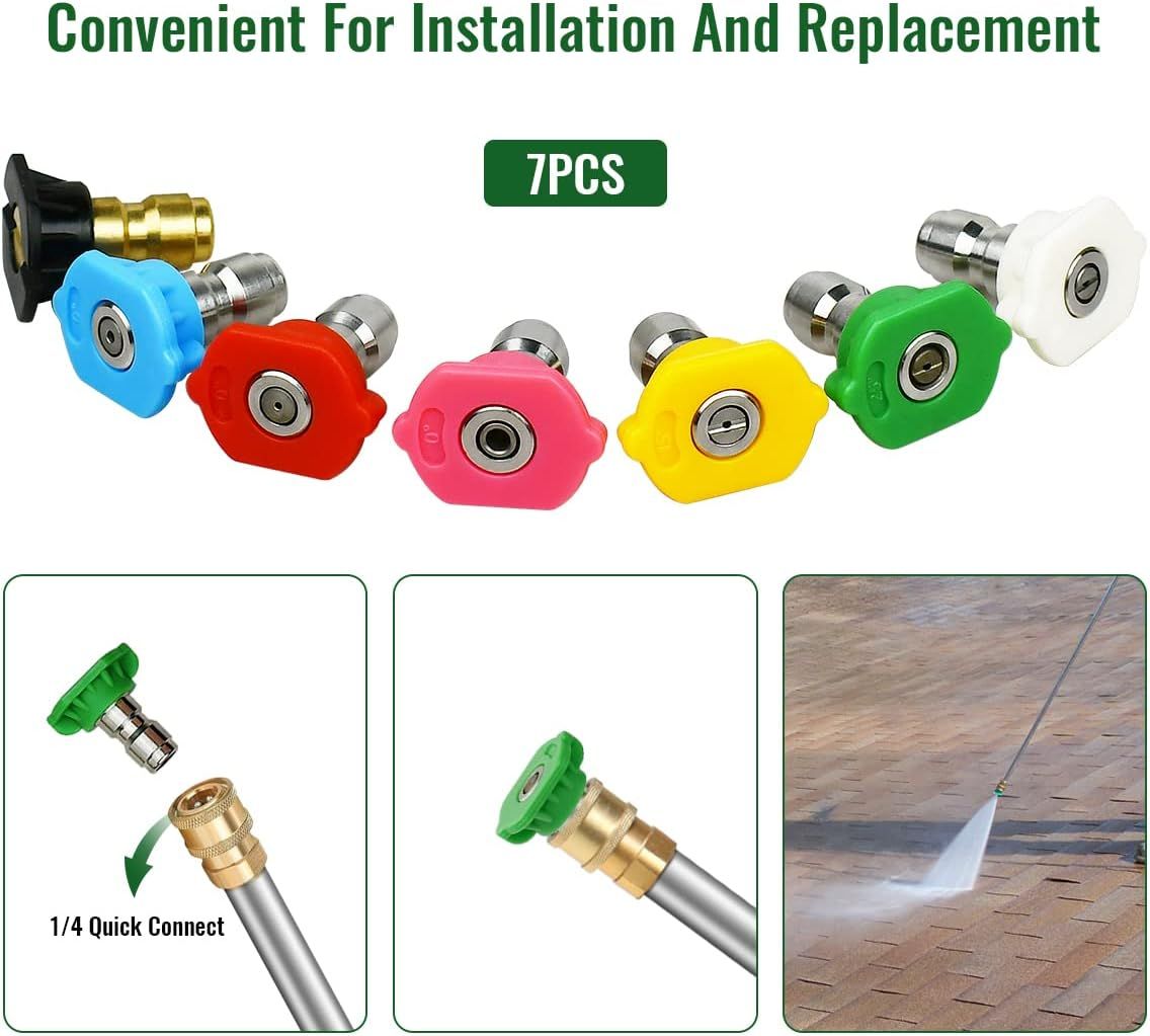 7 Pieces Pressure Washer Spray Nozzle Tips, 6.4 mm Quick Connect Colour Coded Nozzles for Power Washers up to 4000 PSI — image 4
