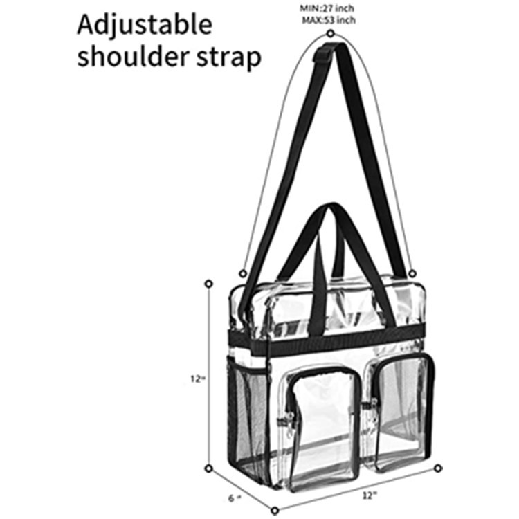 Black Clear Multi-Pocket Tote Bag – Waterproof & Organized Carryall with Front Zipper Pockets and Adjustable Strap — image 3