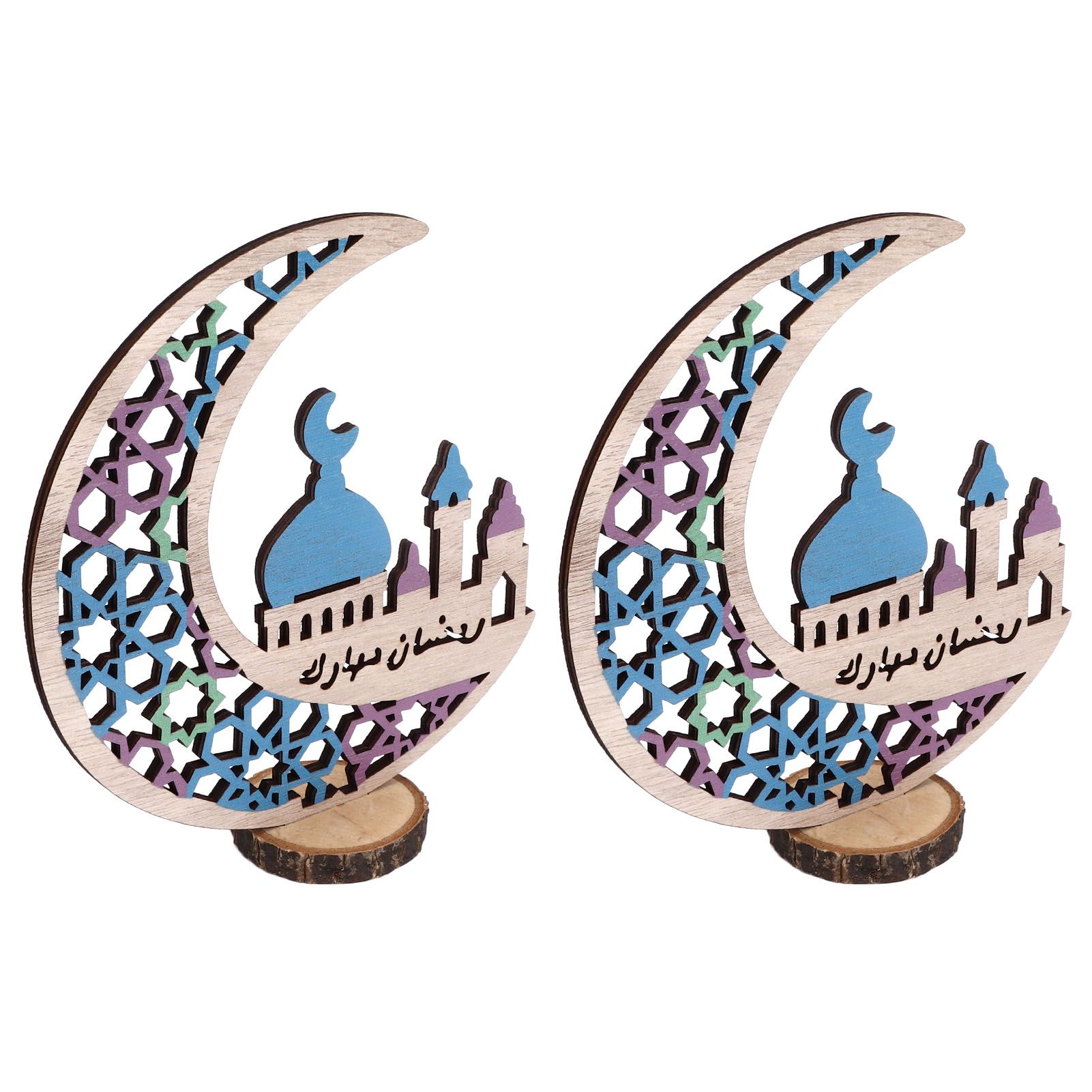 Wood Moon Ornaments Eid Mubarak Moon Decoration Enhances Festival Ambient for Home Restaurant CafeJM00444 — image 2