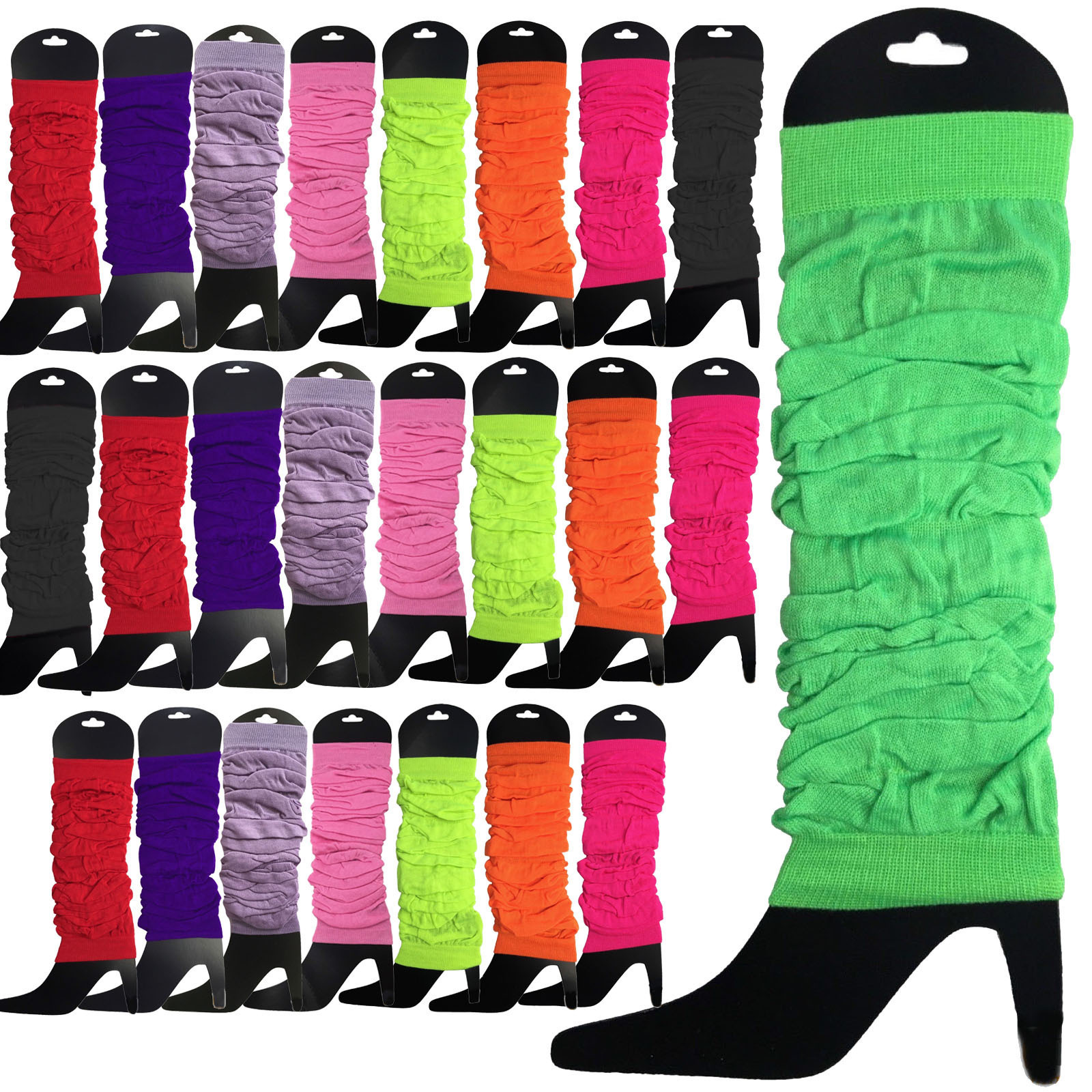 24 LEG WARMERS Knitted Womens Neon Party Knit Ankle Fluro Dance Costume 80s BULK - Assorted Pack — image 2