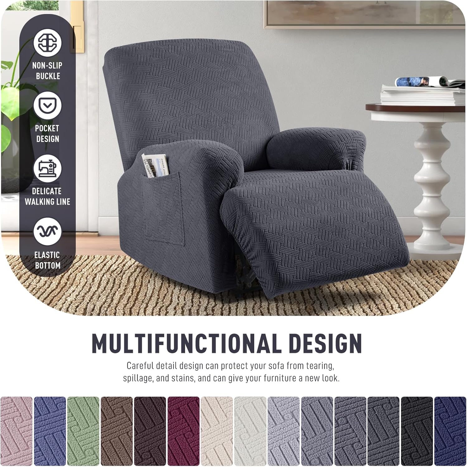 Recliner Covers, Stretch Reclining Chair Covers, Recliner Sofa Slipcovers Stripe Jacquard Recliner Couch Covers Furniture Protector Covers for Pet Kid (1 — image 2