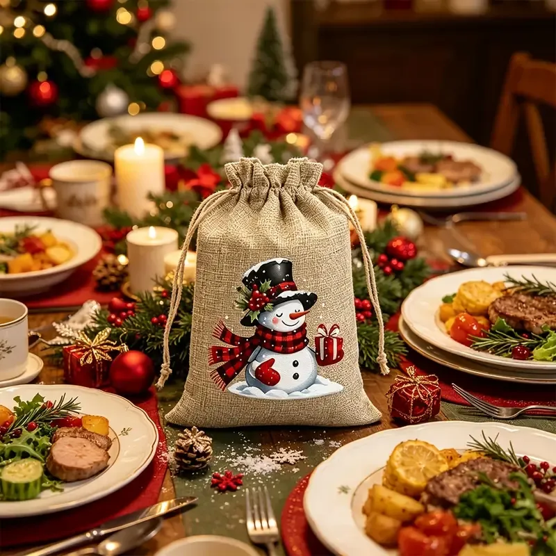 Christmas Jute Drawstring Gift Bags, Pack of 12, 5 Random Themes, Perfect for Gifts and Decorations — image 4