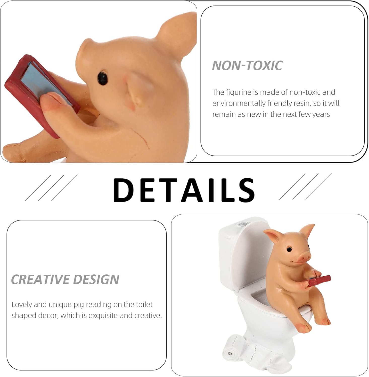 Cabilock Mini Resin Cute Pig Figurines Texting On Toilet Statue, Miniature Piggy Sculpture, Garden Farm Statue Collectible Lawn Ornament Desktop Animals โ image 3