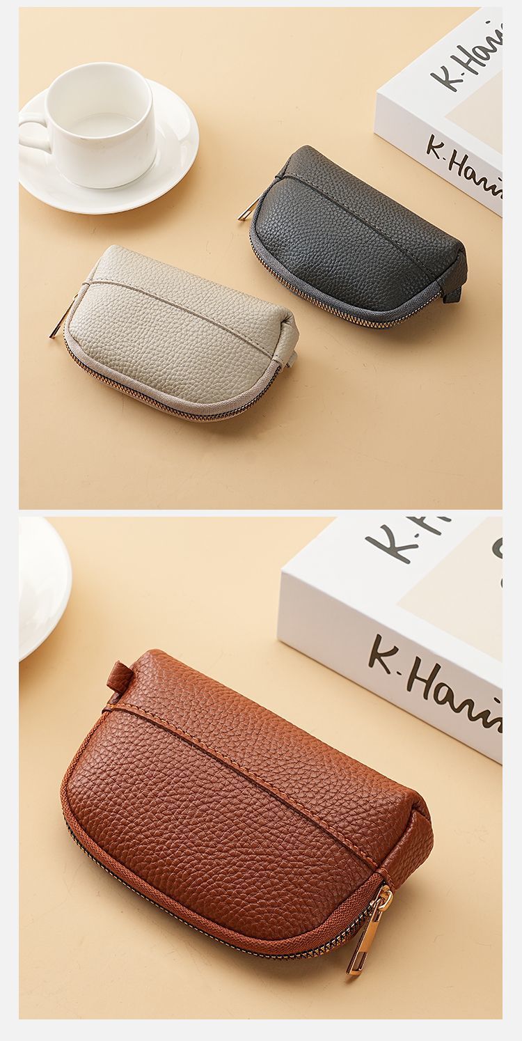3 Pcs ( 1 Brown+ 1 Grey + 1 Beige) Elegant Faux Leather Coin Purse - Mini Zipper Pouch & Compact Card Holder Wallet — image 6