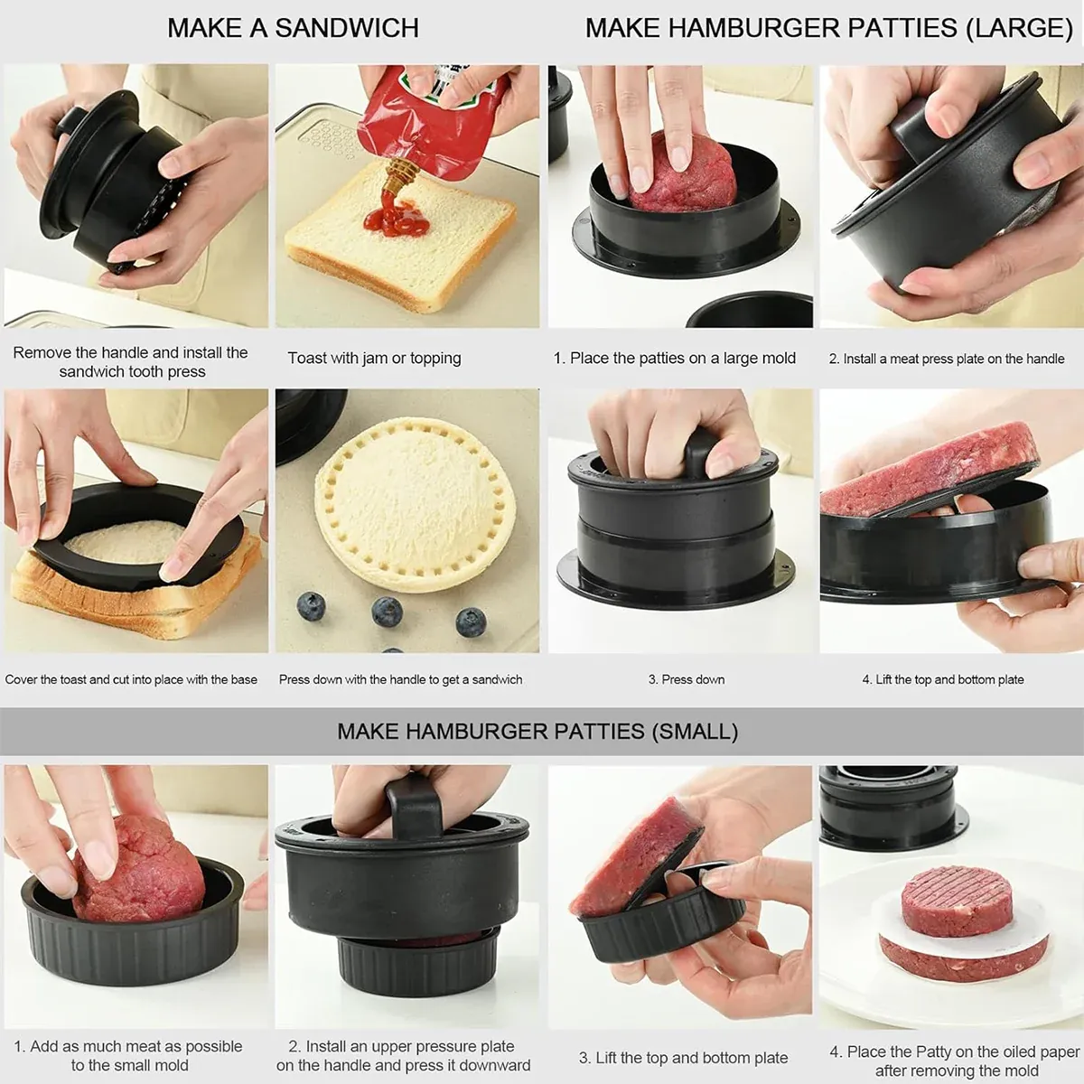 Manual Hamburger Press Round Meat Patty Mould BBQ with 100 Wax Discs — image 4