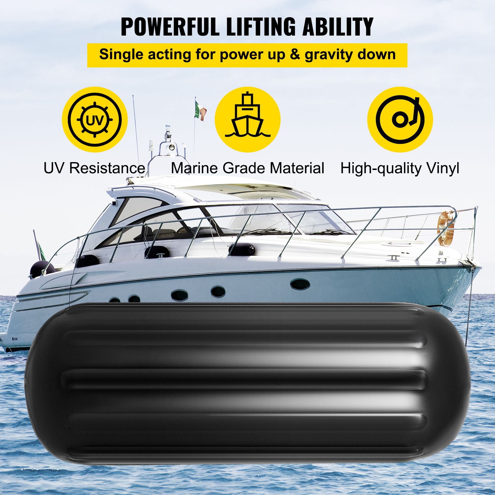 Boat Fenders, 10" x 28" Ribbed Fender, 4 Pack Boat Bumpers, Hole Through Middle Ribbed Inflatable Boat Fender with 4 Ropes, for Pontoon Boat Sailboat, Ski โ image 3