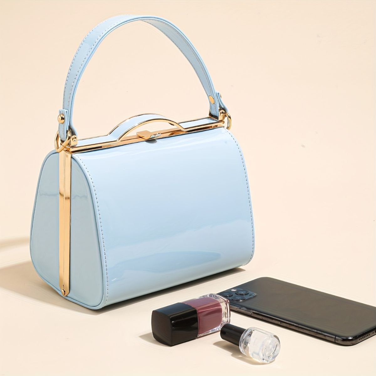 Women'S Evening Clutch Patent Leather Handbag Shiny Hand-Held Bag Hard-Shell - Black - Size 18-13-14 โ image 2